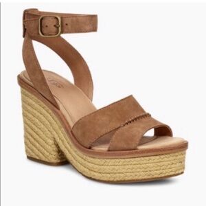 UGG Tan Platform Wedge Sandals with Ankle Strap